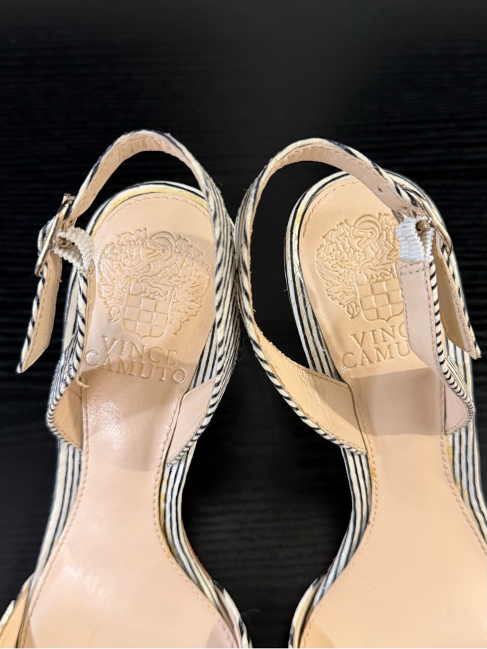 Vince Camuto Barlowe Striped Leather Slingback Heels - Picture 4 of 14